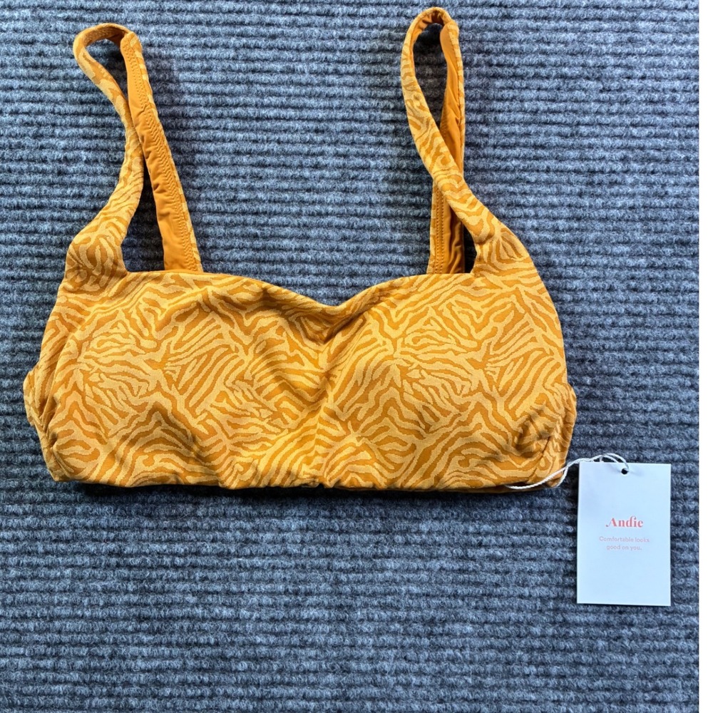 Andie Swim The Rye Top Bikini Topaz Zebra Print AT266-TPZ Boho Mustard Yellow XS